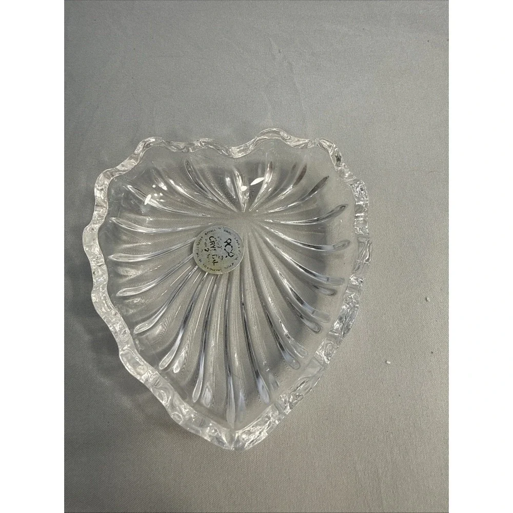 Vintage Italian Crystal Heart Shaped Jewelry Trinket Box with 3D Gold Flower